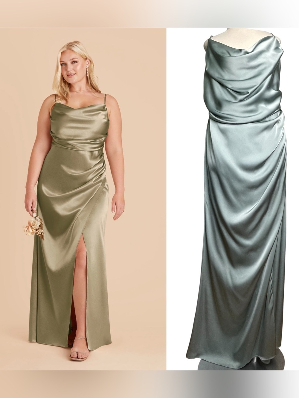 Birdy Grey Lydia Maxi Bridesmaid Dress Cowl Neckline Side Ruching Moss Green OX